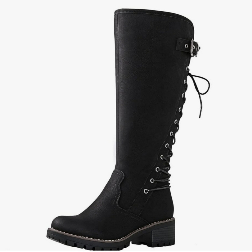 GLOBALWIN Women's Lace Up Back Knee High Boots